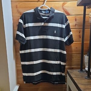 Ralph Lauren Mens Polo Sz XL Black and White Striped Polo 0321